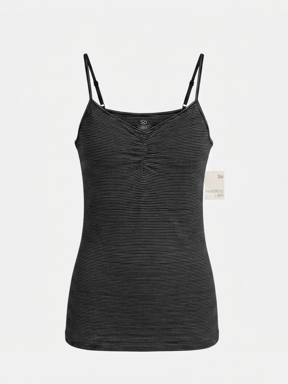 SO Black & Gray Striped Ruched Cami Tank with Adjustable Straps XXL